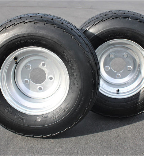 205/65-10 20.5x8.0-10 10 ply Load Range E Super Durable Antego Trailer Tire Wheel Assy - 5 Lug Galvanized Rim (Set of 2).