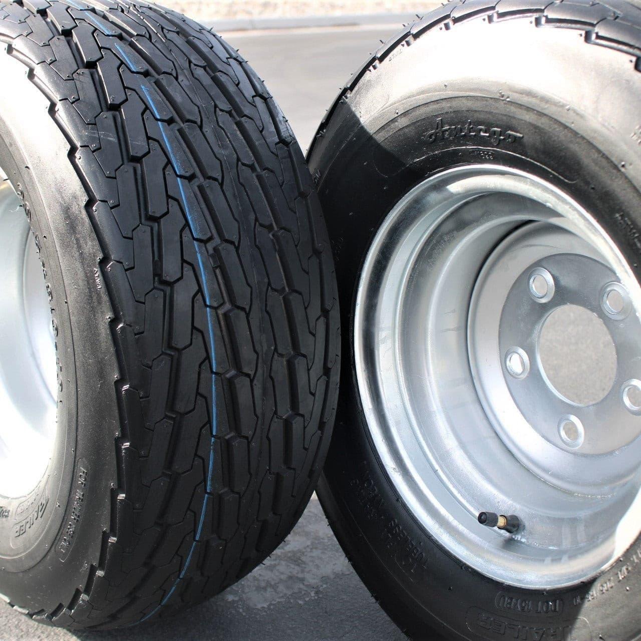 205/65-10 20.5x8.0-10 10 ply Load Range E Super Durable Antego Trailer Tire Wheel Assy - 5 Lug Galvanized Rim (Set of 2).