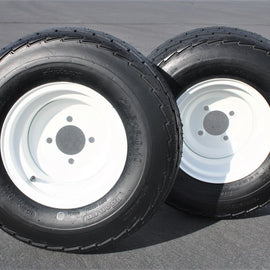 (Set of 2) 205/65-10 20.5x8.0-10 10 ply Load Range E super durable Antego Trailer Tire Wheel Assy - 4 Lug White Rim.
