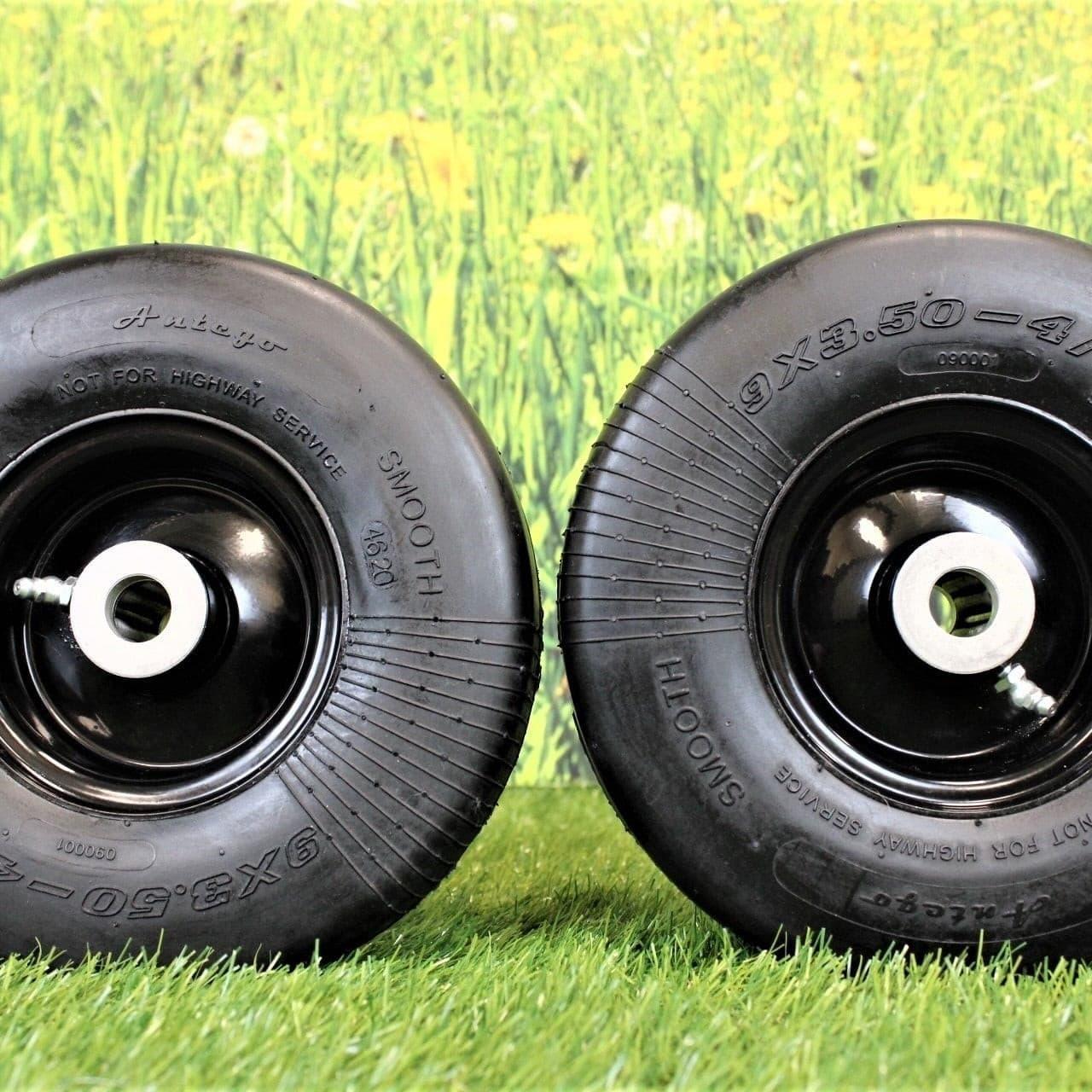 9x3.50-4 Flat Proof, Smooth Semi Pneumatic with Black Wheel (Set of 2) Replacement for ARIENS and Gravely.