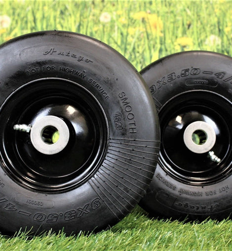 9x3.50-4 Flat Proof, Smooth Semi Pneumatic with Black Wheel (Set of 2) Replacement for ARIENS and Gravely.