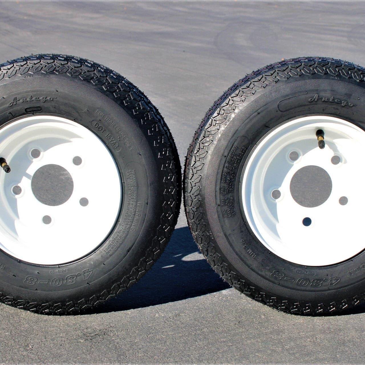 Antego Tire and Wheel Trailer Tires 480-8 4.80-8 4.80x8 4.8-8 with 8" White Rims, Load Range C, 6PR, Set Of 2.