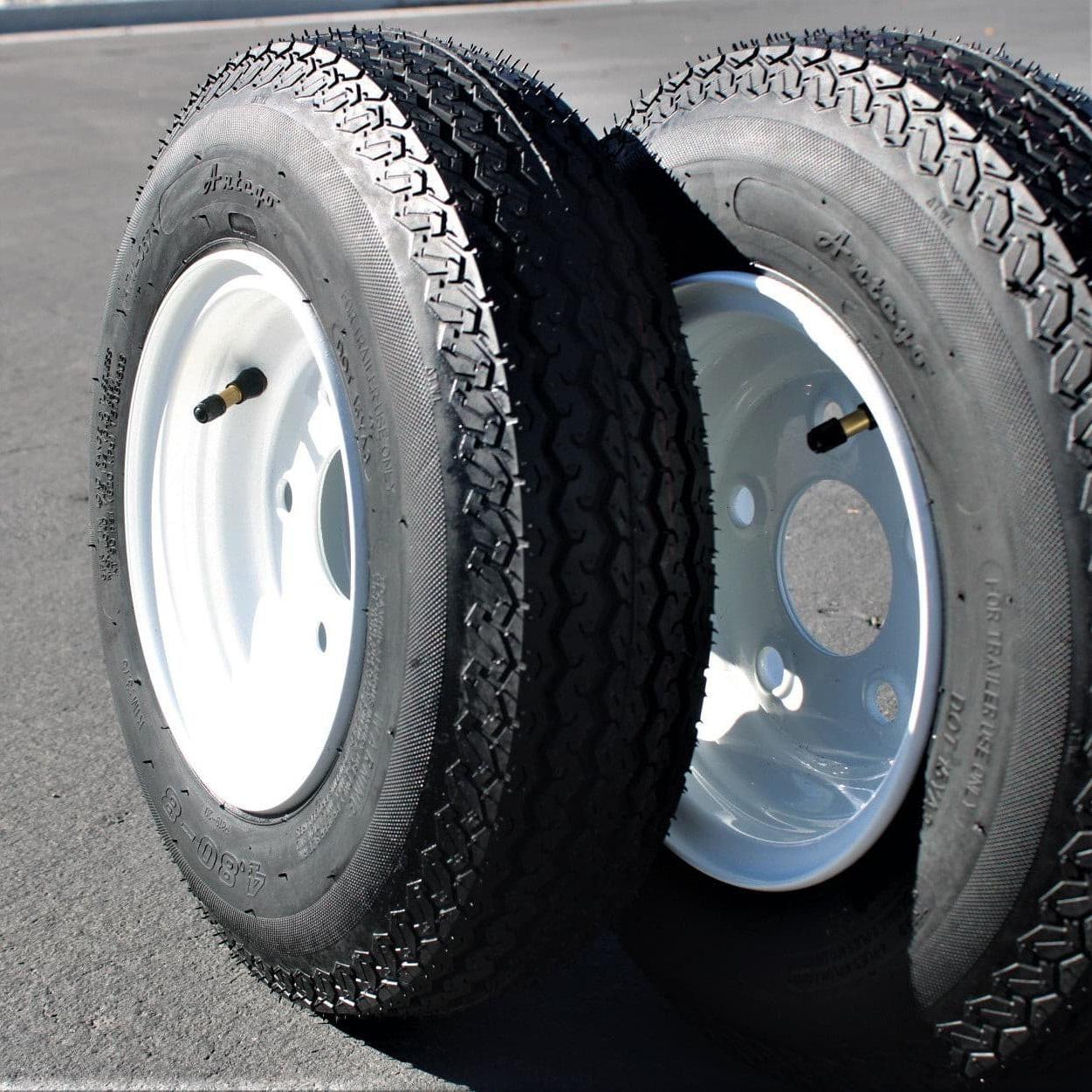 Antego Tire and Wheel Trailer Tires 480-8 4.80-8 4.80x8 4.8-8 with 8" White Rims, Load Range C, 6PR, Set Of 2.