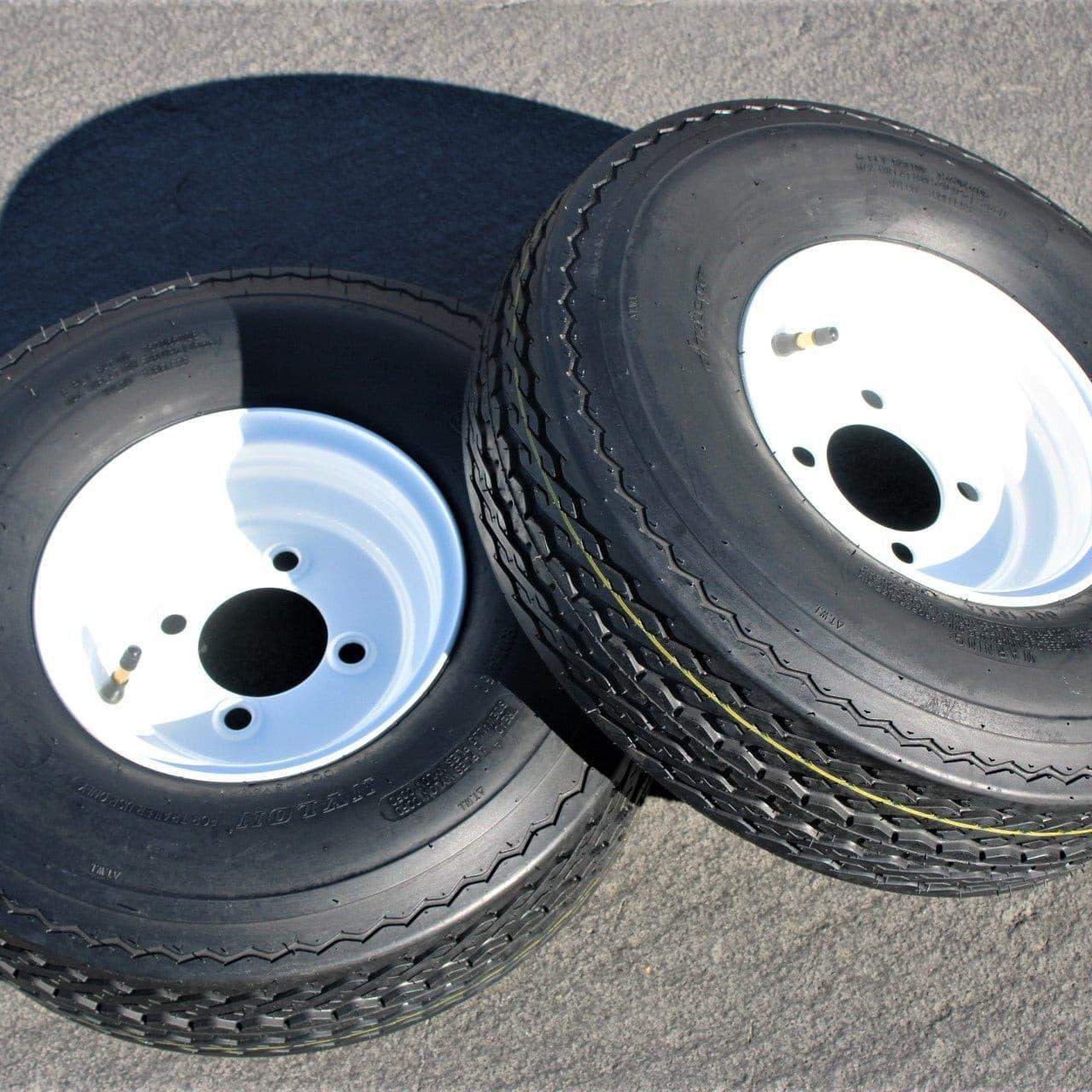 Antego 2-Pack Trailer Tire On Rim 570-8 5.70-8 Load C 4 Lug White Wheel.