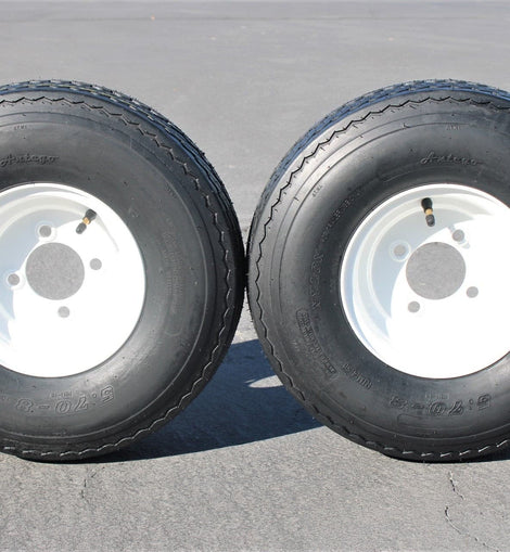 Antego 2-Pack Trailer Tire On Rim 570-8 5.70-8 Load C 4 Lug White Wheel.