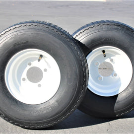 Antego 2-Pack Trailer Tire On Rim 570-8 5.70-8 Load C 4 Lug White Wheel.