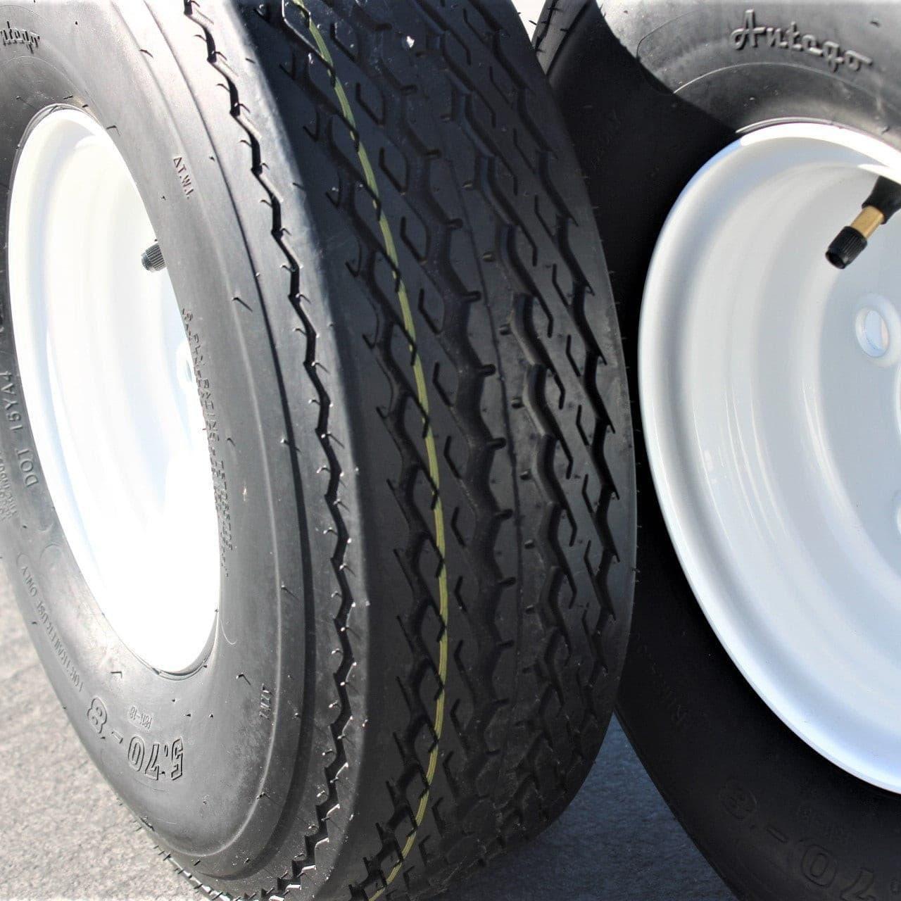 Antego 2-Pack Trailer Tire On Rim 570-8 5.70-8 Load C 4 Lug White Wheel.