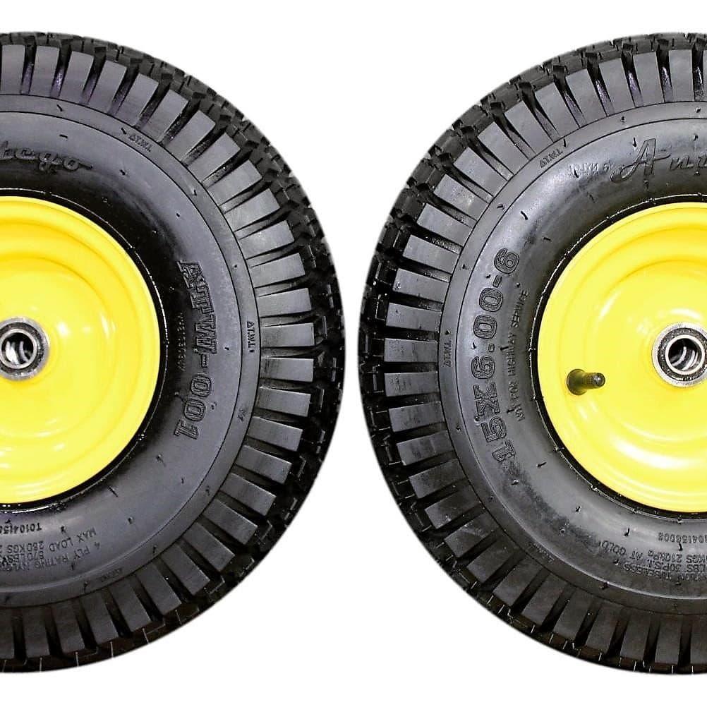 15x6.00-6 Tires & Wheels 4 Ply for Lawn & Garden Mower Turf Tires .75" Bearing (Set of 2).