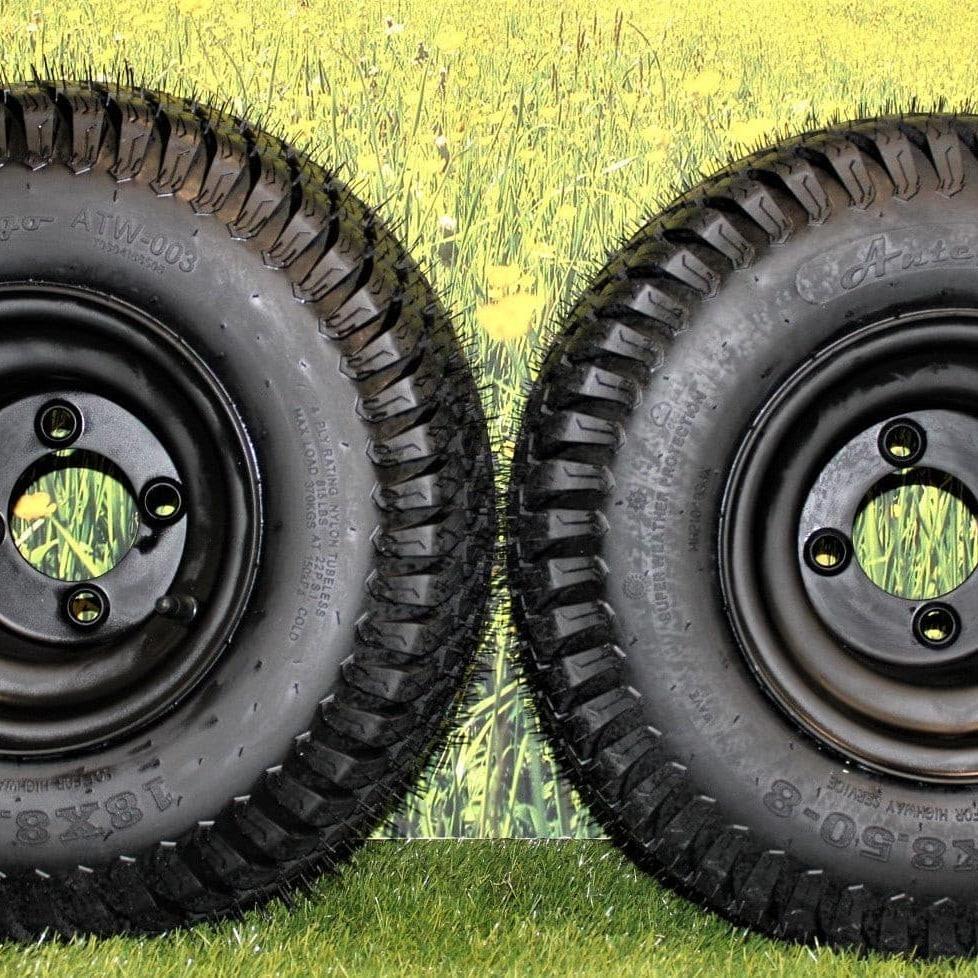 18x8.50-8 Turf Tires and 8x7 Matte Black Alloy Steel Wheels for Golf Carts and Mowers (Set of 2).