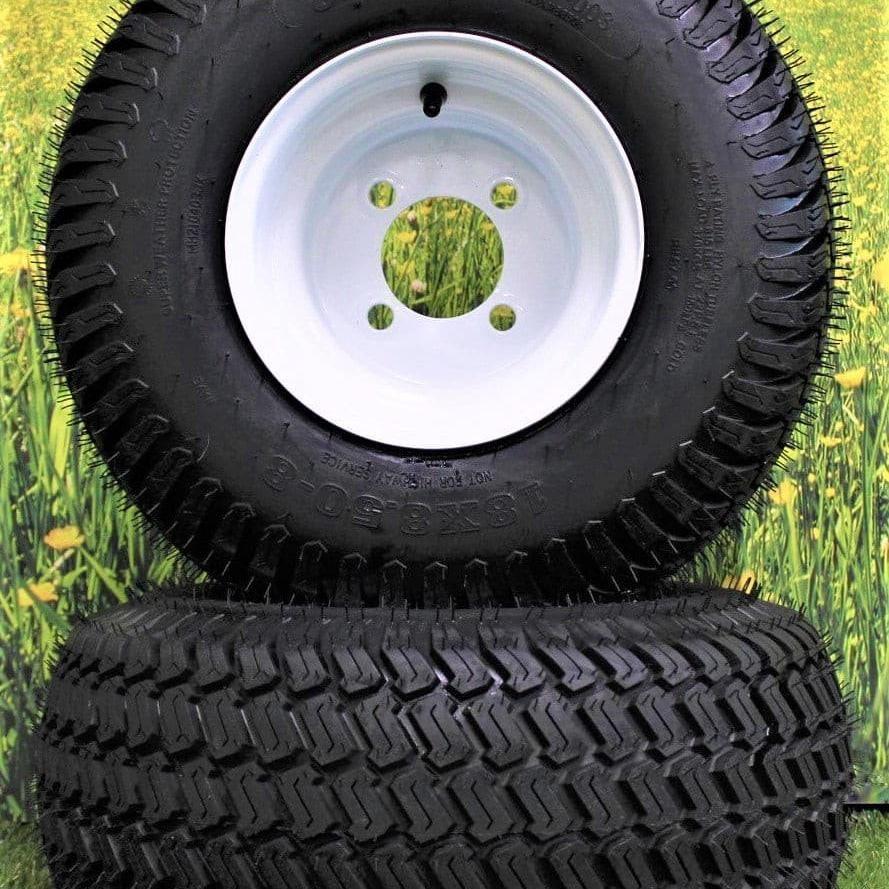 18x8.50-8 Turf Tires on 8x7 White Steel Wheels Compatible with Golf Carts and Mowers (Compatible with Toro Grandstand) (Set of 2).