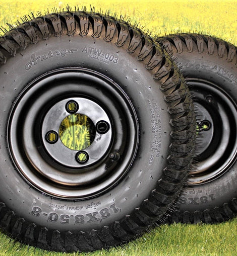 18x8.50-8 Turf Tires and 8x7 Matte Black Alloy Steel Wheels for Golf Carts and Mowers (Set of 2).