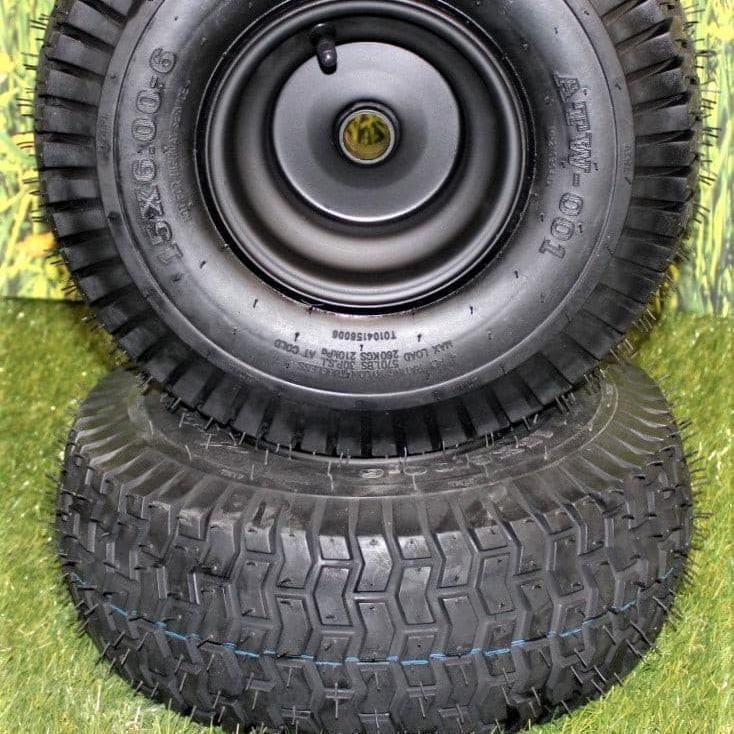 (Set of 2) Matte Black Universal Fit 15x6.00-6 Tires & Wheels 4 Ply for Lawn & Garden Mower Turf Tires .75" Bearing.