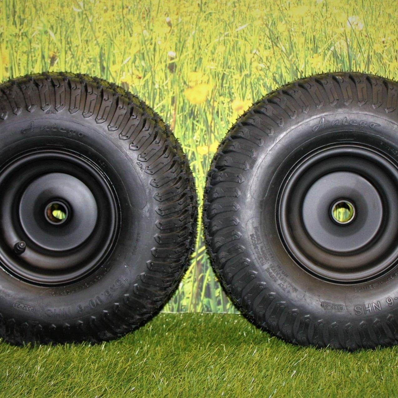 (Set of 2) Matte Black Universal Fit 15x6.00-6 Tires & Wheels 4 Ply for Lawn & Garden Mower Turf Tires .75" Bearing (ATW-003).