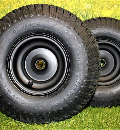 (Set of 2) Matte Black Universal Fit 15x6.00-6 Tires & Wheels 4 Ply for Lawn & Garden Mower Turf Tires .75