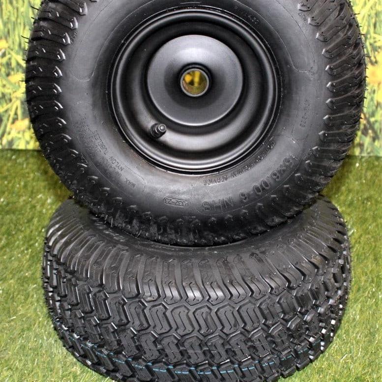 (Set of 2) Matte Black Universal Fit 15x6.00-6 Tires & Wheels 4 Ply for Lawn & Garden Mower Turf Tires .75" Bearing (ATW-003).