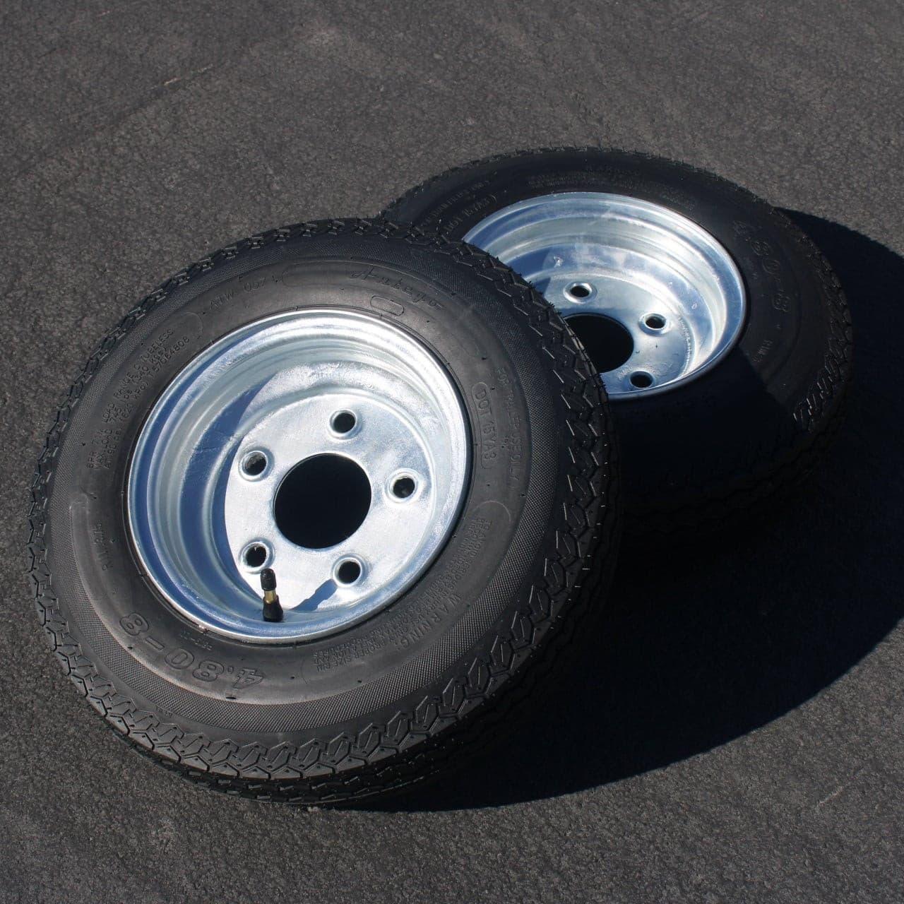 2-Pack Antego Trailer Tire On Rim 480-8 4.80-8 Load C 5 Lug Galvanized Wheel.