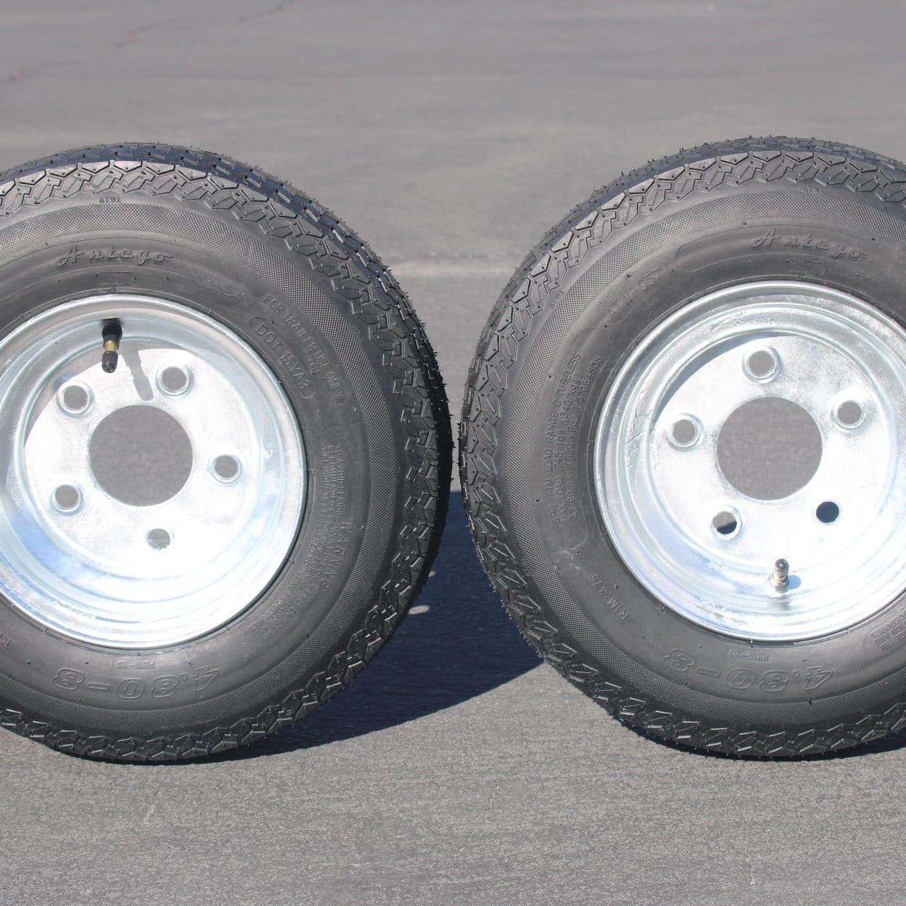 2-Pack Antego Trailer Tire On Rim 480-8 4.80-8 Load C 5 Lug Galvanized Wheel.