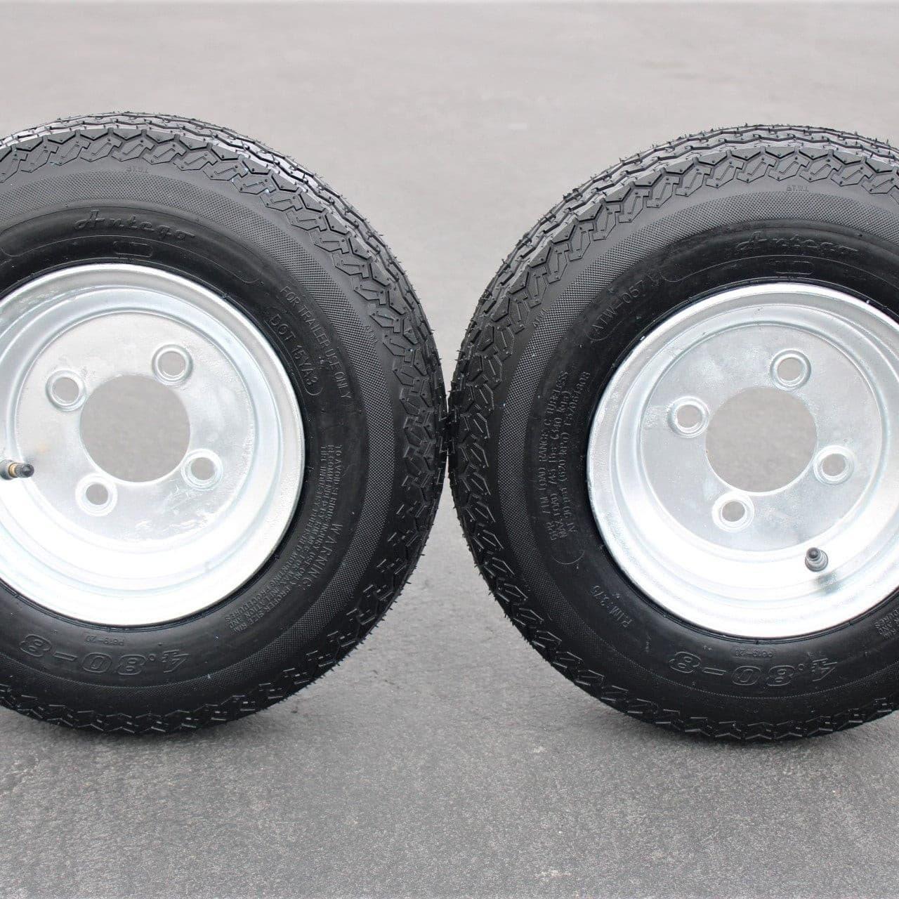 2-Pack Antego Trailer Tire On Rim 480-8 4.80-8 Load C 4 Lug Galvanized Wheel.